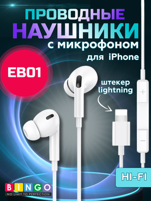 Наушники-гарнитура, EB01 Lightning
Наушники-гарнитура, EB01 Lightning