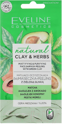 Маска для лица кремовая Eveline Cosmetics, Natural Clay&Herbs Матирующе-очищающая Зеленая глина
Маска для лица кремовая Eveline Cosmetics, Natural Clay&Herbs Матирующе-очищающая Зеленая глина