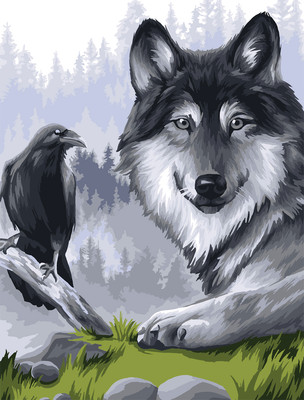 Картина по номерам, Ворон и волк / КК_53775 
Картина по номерам, Ворон и волк / КК_53775