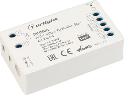 Диммер для светодиодной ленты, ARL-SIRIUS-TUYA-MIX-SUF / 032343
Диммер для светодиодной ленты, ARL-SIRIUS-TUYA-MIX-SUF / 032343