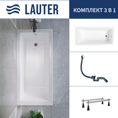Ванна акриловая Lauter Athena 170x80 / 21090080 (с ножками и сифоном 21Y31002 белый) -
