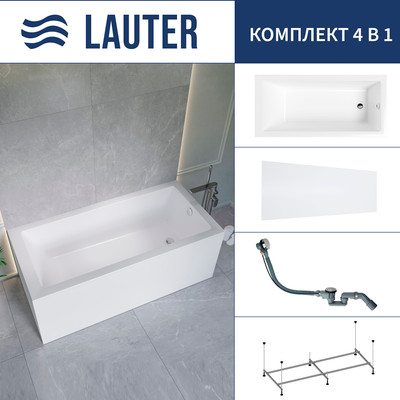 Ванна акриловая Lauter Athena 170x80 / 21090080 (с каркасом, лицевым экраном и сифоном 21Y32000 хром) -
