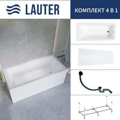 Ванна акриловая Lauter Athena 170x80 / 21090080 (с каркасом, лицевым экраном и сифоном 21Y31001 матовый черный) -