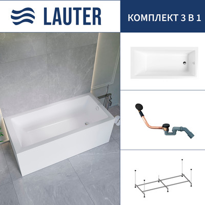 Ванна акриловая Lauter Athena 170x80 / 21090080 (с каркасом и сифоном 21Y11021 матовый черный) -