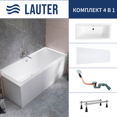 Ванна акриловая Lauter Olympia 170x75 / 21100075 (с ножками, лицевым экраном и сифоном 21Y11020 хром) - 