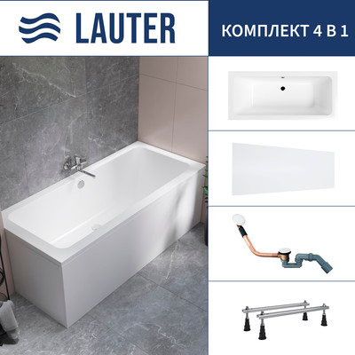 Ванна акриловая Lauter Olympia 170x75 / 21100075 (с ножками, лицевым экраном и сифоном 21Y11022 белый) -