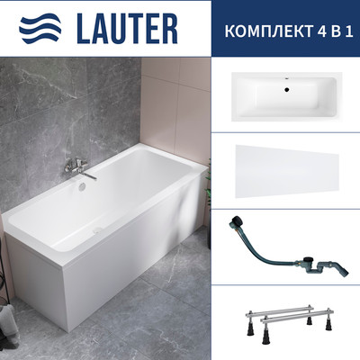 Ванна акриловая Lauter Olympia 170x75 / 21100075 (с ножками, лицевым экраном и сифоном 21Y32001 матовый черный) -