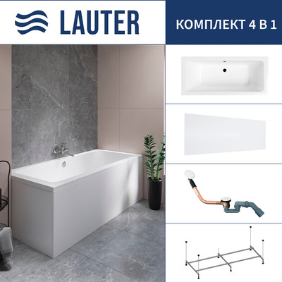 Ванна акриловая Lauter Olympia 170x75 / 21100075 (с каркасом, лицевым экраном и сифоном 21Y11022 белый) - 