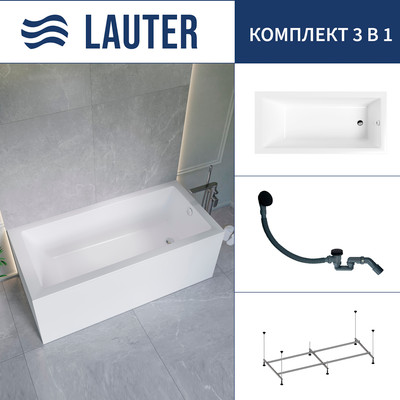 Ванна акриловая Lauter Athena 170x80 / 21090080 (с каркасом и сифоном 21Y31001 матовый черный) -