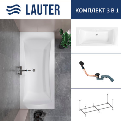 Ванна акриловая Lauter Belgravia 170x75 / 21110170 (с каркасом и сифоном 21Y11021 матовый черный) -