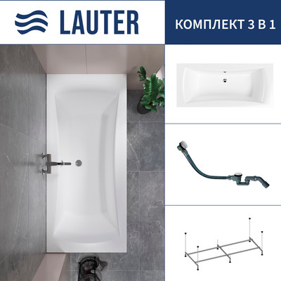 Ванна акриловая Lauter Belgravia 170x75 / 21110170 (с каркасом и сифоном 21Y32002 белый) -