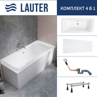 Ванна акриловая Lauter Belgravia 170x75 / 21110170 (с ножками, лицевым экраном и сифоном 21Y11020 хром) -