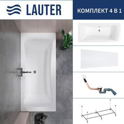 Ванна акриловая Lauter Belgravia 170x75 / 21110170 (с каркасом, лицевым экраном и сифоном 21Y11022 белый) - 