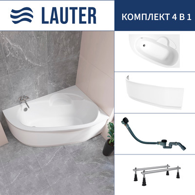 Ванна акриловая Lauter Valencia 150x100 / 2102150R (с ножками, лицевым экраном и сифоном 21Y32001 матовый черный) -