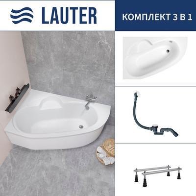 Ванна акриловая Lauter Valencia 150x100 / 2102150L (с ножками и сифоном 21Y31002 белый) -