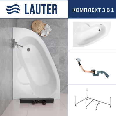 Ванна акриловая Lauter Valencia 150x100 / 2102150L (с каркасом и сифоном 21Y11030 хром) -