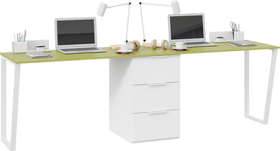 Комплект письменных столов ТриЯ Порто с 1 тумбой универсальной СМ-393.15.013 (белый жемчуг/океан зеленый/белый софт) - 