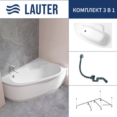 Ванна акриловая Lauter Valencia 160x105 / 2102160R (с каркасом и сифоном 21Y31010 хром) -