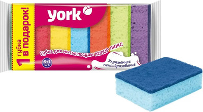 Набор губок для мытья посуды York Колор Люкс / 030180 (6+1шт) - 