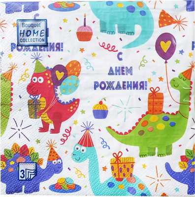 Бумажные салфетки Лекс Динозавры 33x33 3-х слойные (20шт) - 