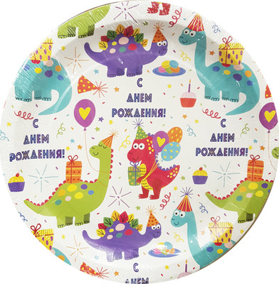 Набор одноразовых тарелок Лекс Динозавры 23см (6шт) - 