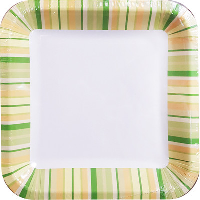 Набор одноразовых тарелок Лекс Зеленые полосы 20x20 (6шт) - 