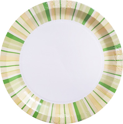 Набор одноразовых тарелок Лекс Зеленые полосы 23см (6шт) - 