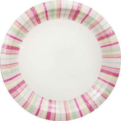 Набор одноразовых тарелок Лекс Розовые полосы 23см (6шт) - 