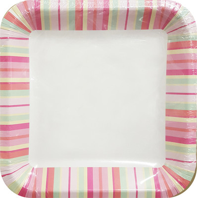 Набор одноразовых тарелок Лекс Розовые полосы 20x20 (6шт) - 