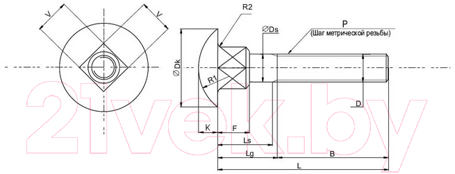 Болт ЕКТ М6x80 DIN603 прочность 4.8 / C40035