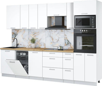 Кухонный гарнитур Интерлиния Мила Лайт 2.9-ПМ3 (белый платинум/белый платинум/дуб бунратти) - 