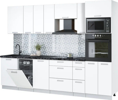 Кухонный гарнитур Интерлиния Мила Лайт 2.9-ПМ3 (белый платинум/белый платинум/кастилло темный) - 