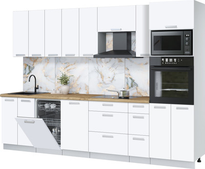 Кухонный гарнитур Интерлиния Мила Лайт 3.0-ПМ3 (белый платинум/белый платинум/дуб бунратти) - 