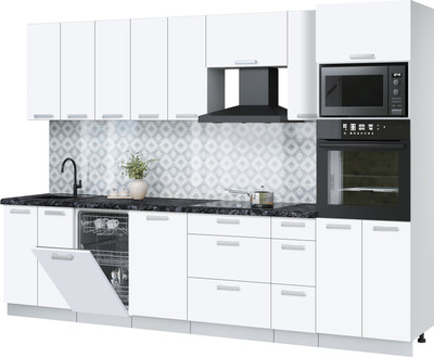 Кухонный гарнитур Интерлиния Мила Лайт 3.0-ПМ3 (белый платинум/белый платинум/кастилло темный) - 