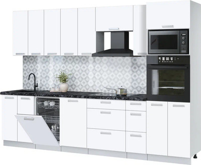 Кухонный гарнитур Интерлиния Мила Лайт 3.05-ПМ3 (белый платинум/белый платинум/кастилло темный) - 