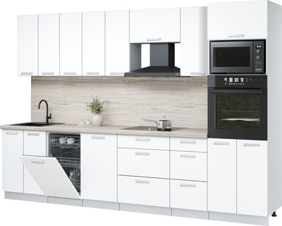 Кухонный гарнитур Интерлиния Мила Лайт 3.1-ПМ3  (белый платинум/белый платинум/травертин серый) - 