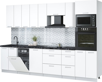 Кухонный гарнитур Интерлиния Мила Лайт 3.1-ПМ3  (белый платинум/белый платинум/кастилло темный) - 