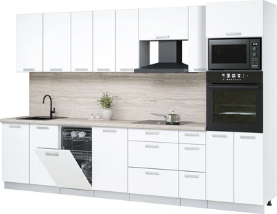 Кухонный гарнитур Интерлиния Мила Лайт 3.2-ПМ3  (белый платинум/белый платинум/травертин серый) - 