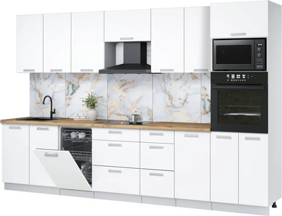 Кухонный гарнитур Интерлиния Мила Лайт 3.25-ПМ3  (белый платинум/белый платинум/дуб бунратти) - 