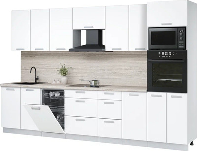 Кухонный гарнитур Интерлиния Мила Лайт 3.25-ПМ3  (белый платинум/белый платинум/травертин серый) - 