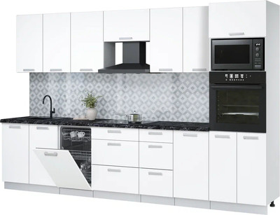 Кухонный гарнитур Интерлиния Мила Лайт 3.25-ПМ3  (белый платинум/белый платинум/кастилло темный) - 