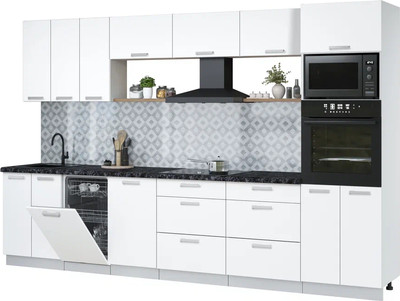 Кухонный гарнитур Интерлиния Мила Лайт 3.3-ПМ3  (белый платинум/белый платинум/кастилло темный) - 