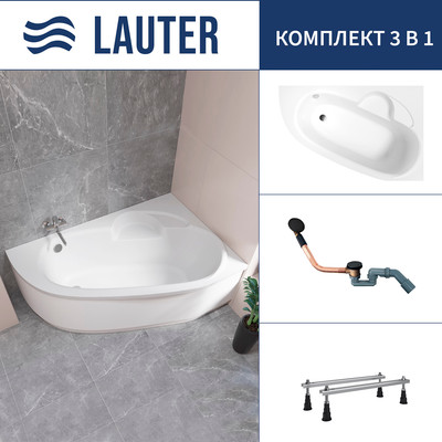 Ванна акриловая Lauter Valencia 170x110 / 2102170R (с ножками и сифоном 21Y11021 матовый черный) -