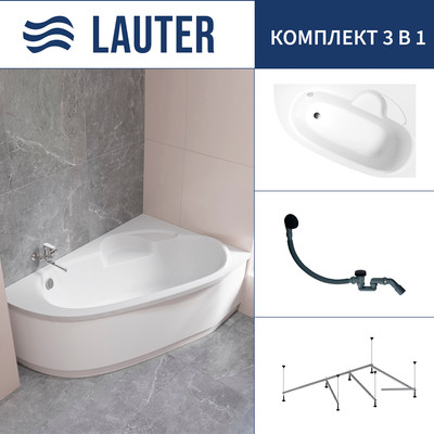 Ванна акриловая Lauter Valencia 170x110 / 2102170R (с каркасом и сифоном 21Y31001 матовый черный) -