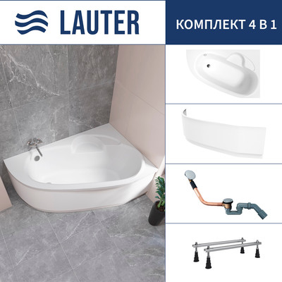 Ванна акриловая Lauter Valencia 170x110 / 2102170R (с ножками и лицевым экраном и сифоном 21Y11020 хром) -