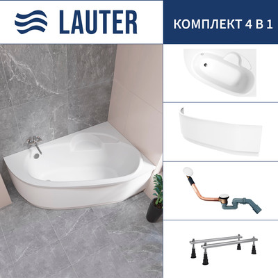 Ванна акриловая Lauter Valencia 170x110 / 2102170R (с ножками, лицевым экраном и сифоном 21Y11022 белый) -