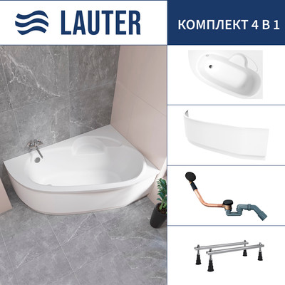 Ванна акриловая Lauter Valencia 170x110 / 2102170R (с ножками, лицевым экраном и сифоном 21Y11021 матовый черный) -