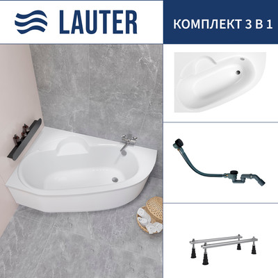 Ванна акриловая Lauter Valencia 170x110 / 2102170L (с ножками и сифоном 21Y32001 матовый черный) -