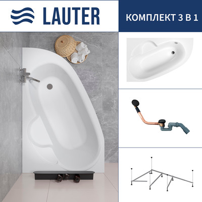 Ванна акриловая Lauter Valencia 170x110 / 2102170L (с каркасом и сифоном 21Y11021 матовый черный) -