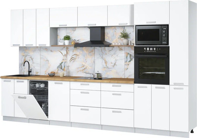 Кухонный гарнитур Интерлиния Мила Лайт 3.6-ПМ3 (белый платинум/белый платинум/дуб бунратти) - 